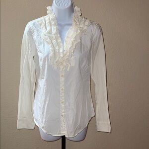 J. Crew Off-White Ruffled V-Neck 100% Cotton Western Style Blouse Women’s Size 2